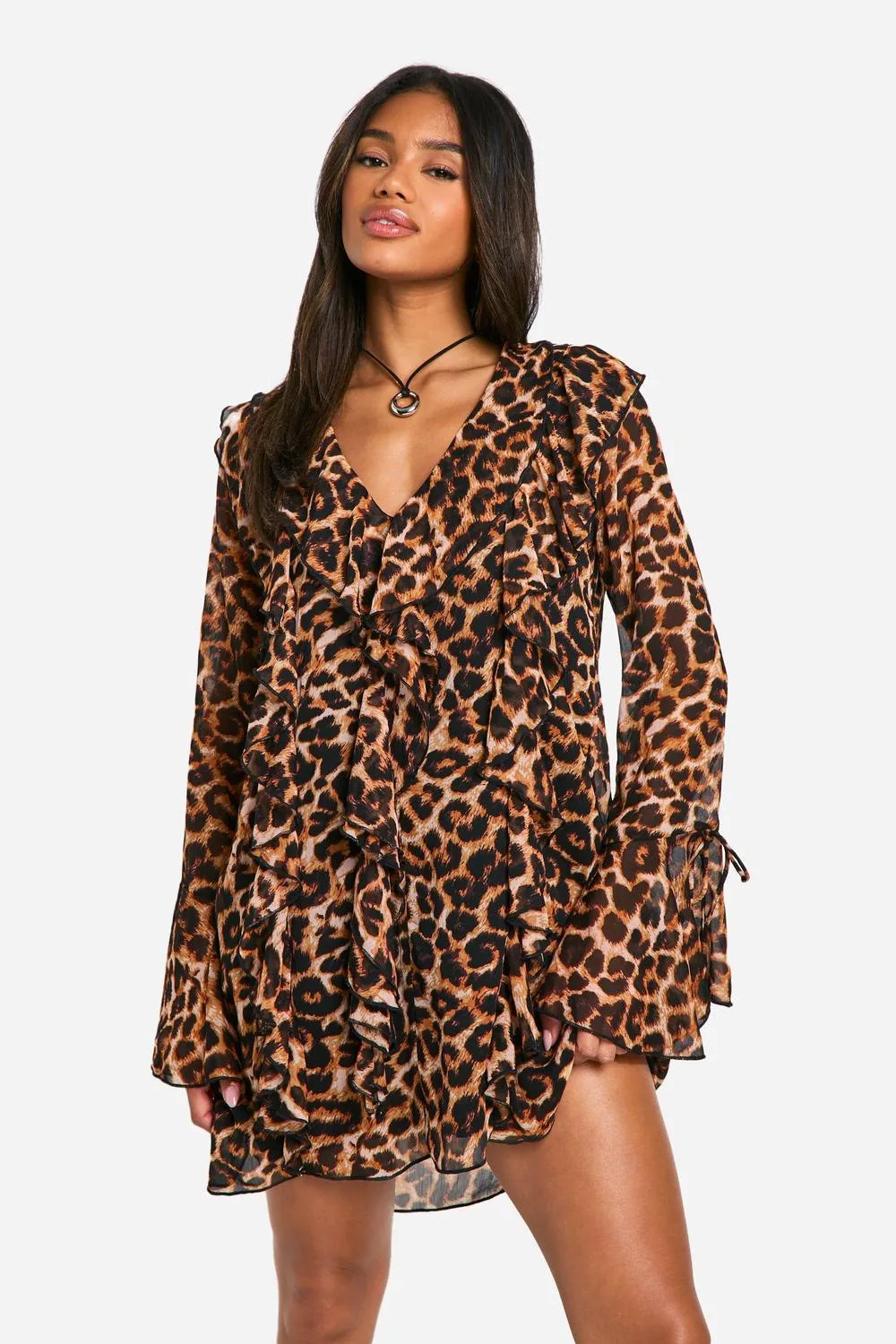 Leopard Ruffle Shift Dress by boohoo