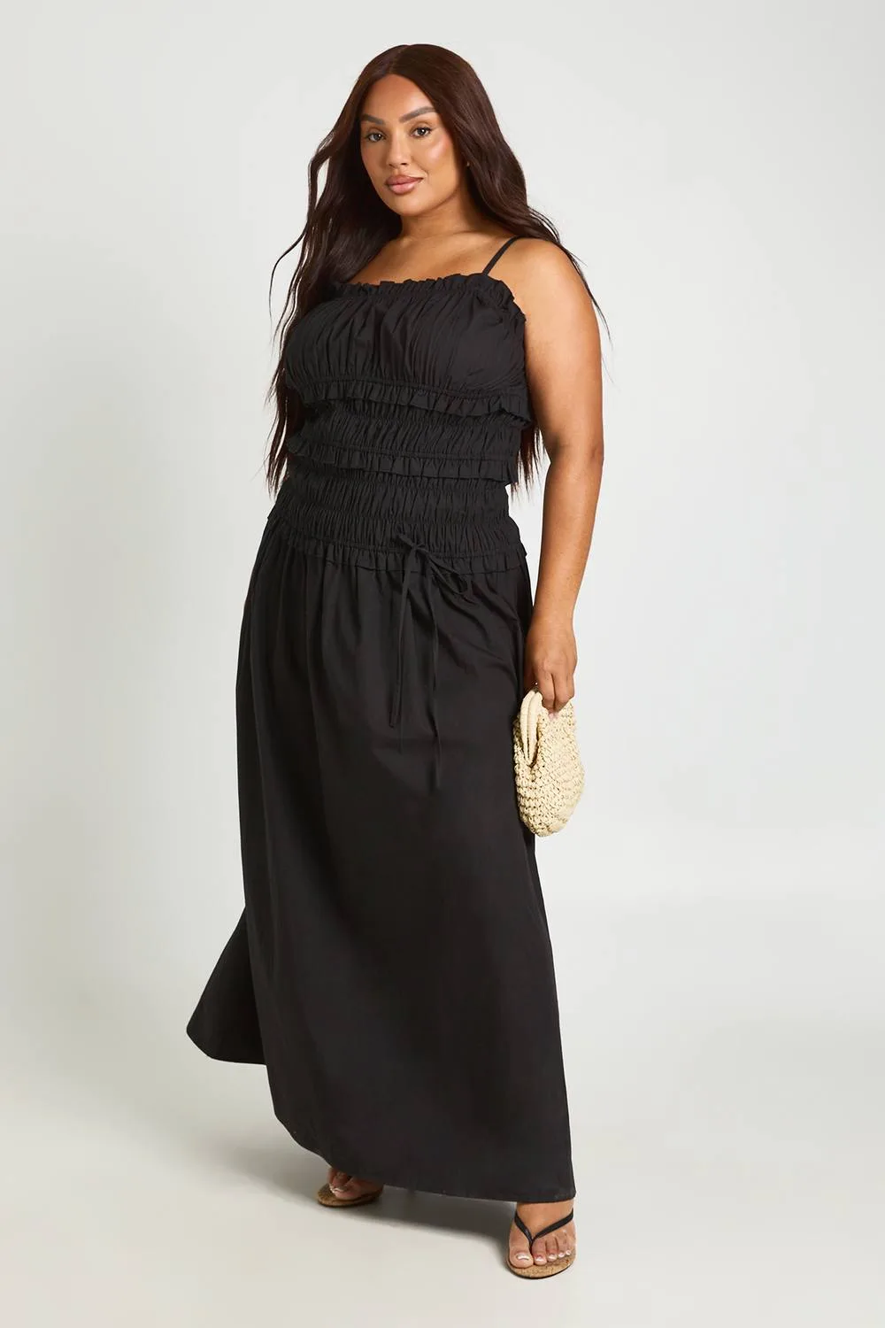 Shirred Tied Waist Maxi Dress by boohoo