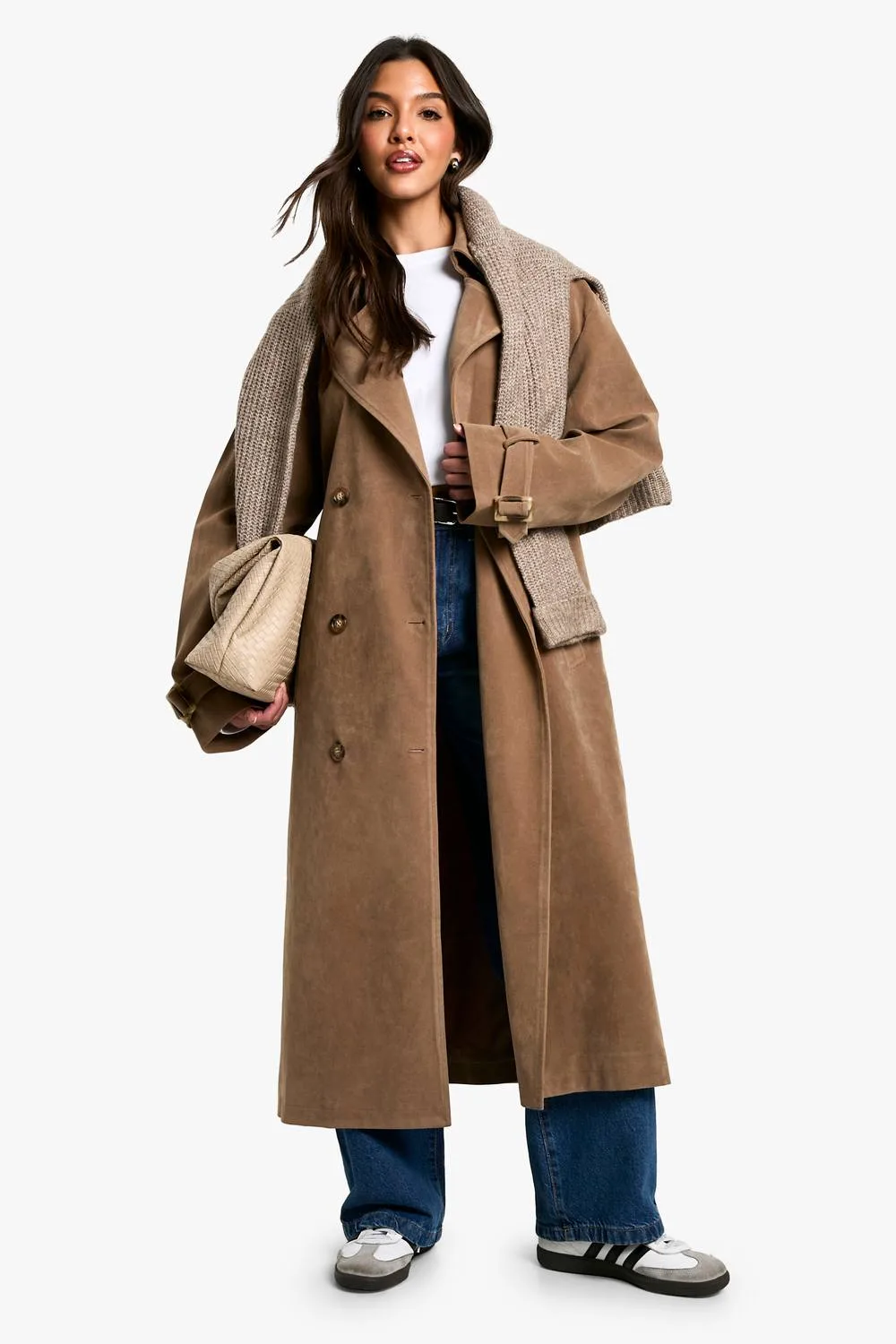 Vintage Look Suedette Trench Coat by boohoo