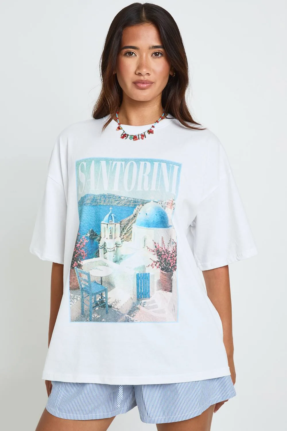 Santorini Print Oversized T-Shirt by boohoo
