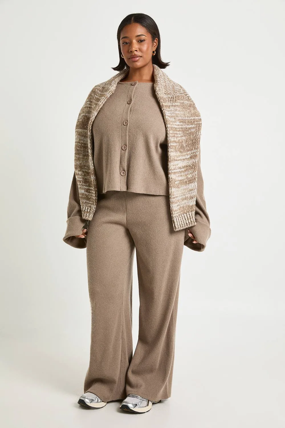 Brushed Rib Wide Leg Trousers by boohoo