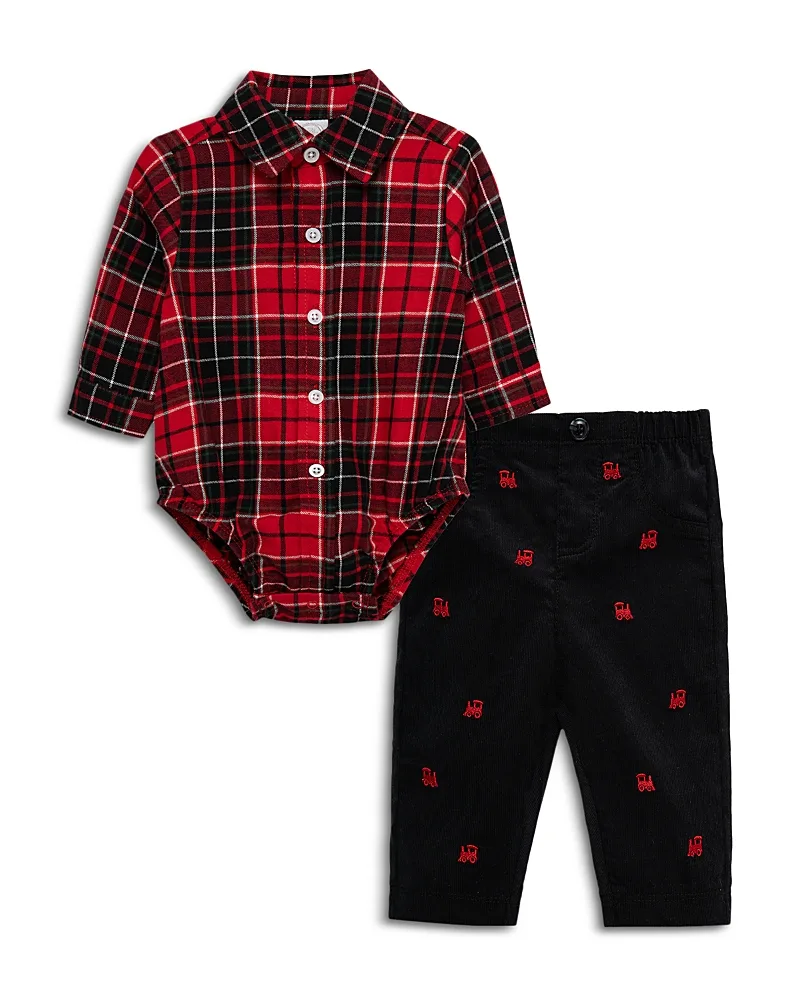 Cotton Plaid Bodysuit & Train Pant Set by Little Me