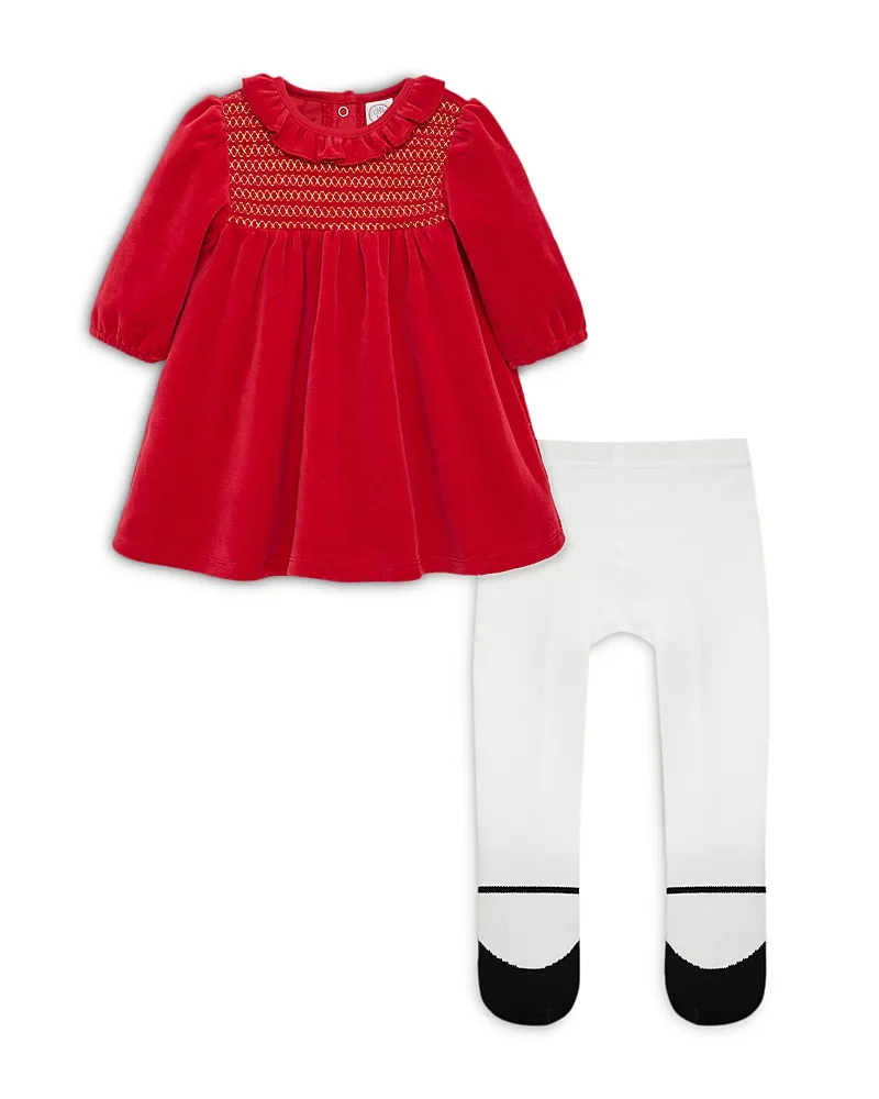 Gold Tone Smocked Dress & Tights Set by Little Me