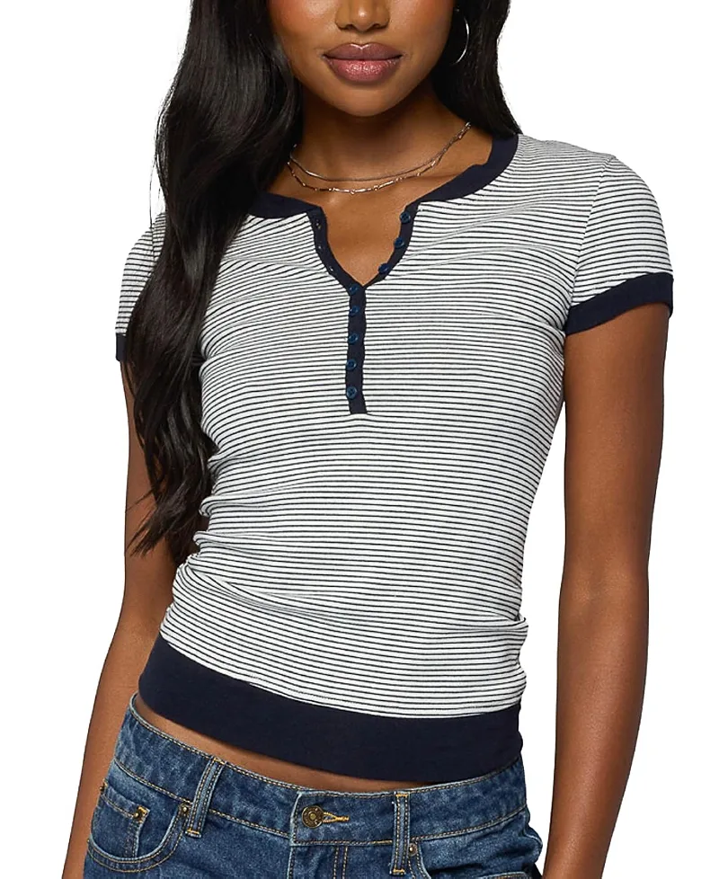 Regin Striped Ribbed Henley Top by Edikted