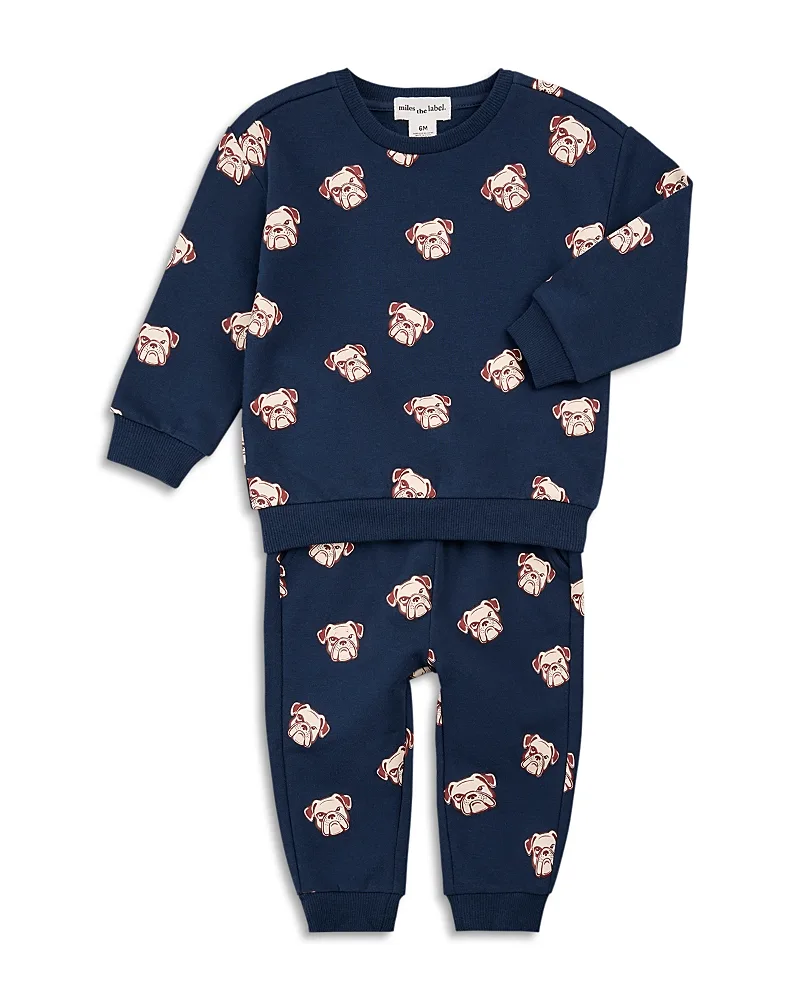 Bulldog Print Cotton Blend Sweatshirt & Jogger Pants Set by Miles The Label