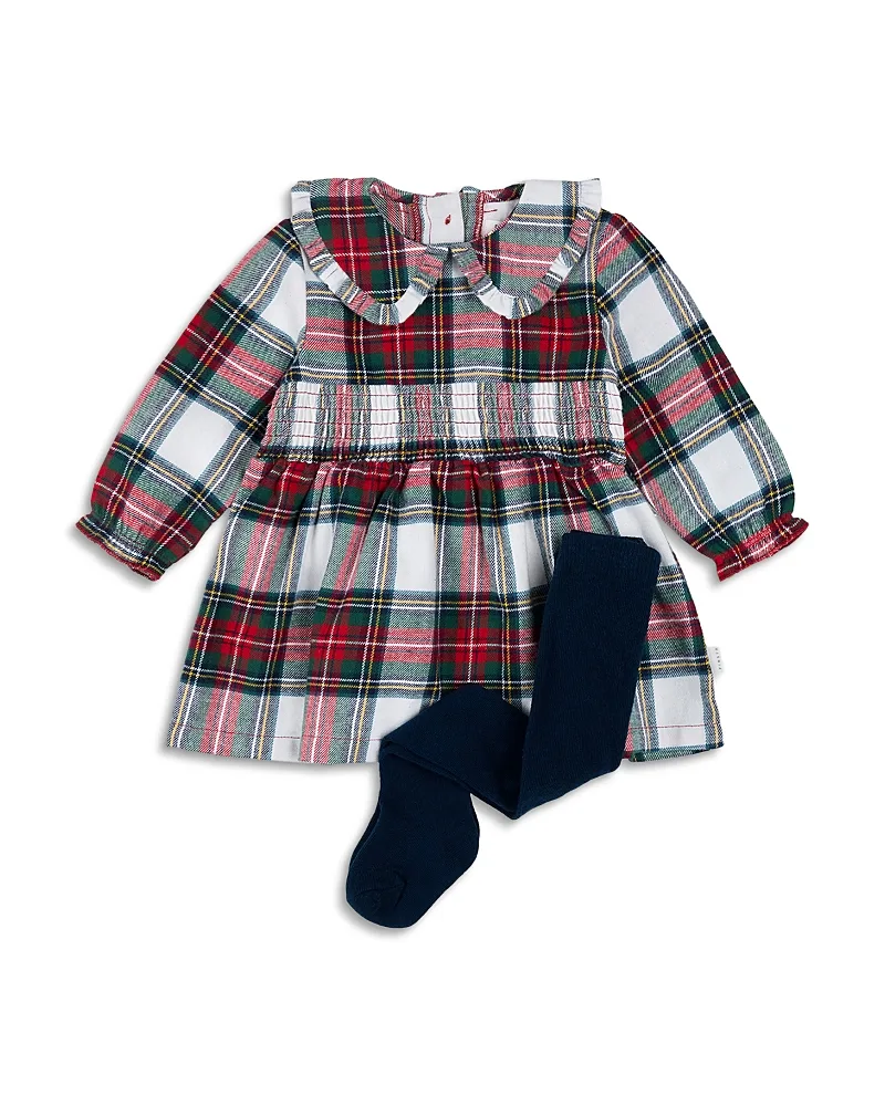 Poinsettia Plaid Flannel Dress & Footed Tights Set by Firsts By Petit Lem