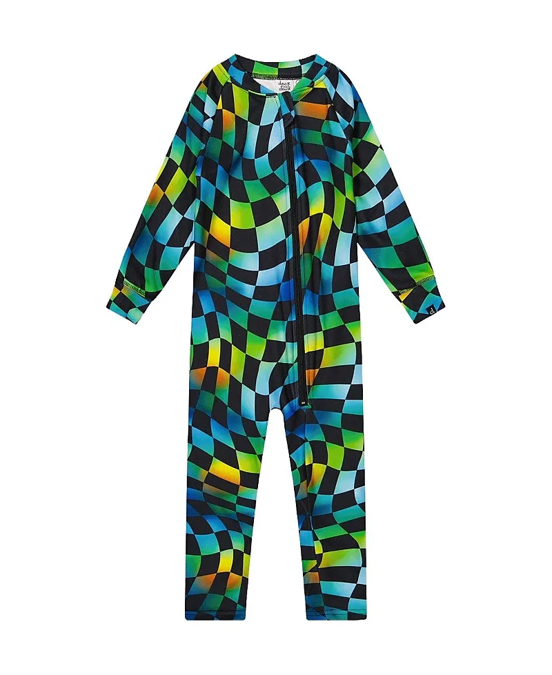 One Piece Checkered Fleece Zipper Asymmetric Thermal Underwear by Deux Par Deux