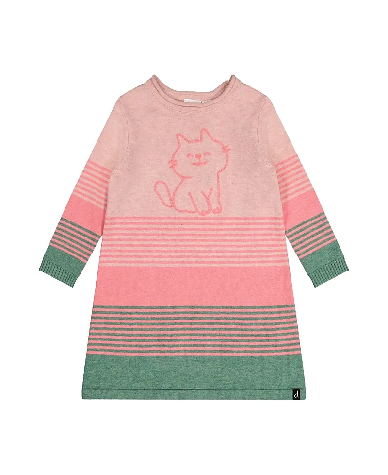 Knitted Stripe Cat Applique A-Line Dress by Deux Par Deux