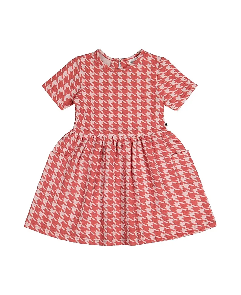 Short Sleeve Dress with Pockets Houndstooth by Deux Par Deux
