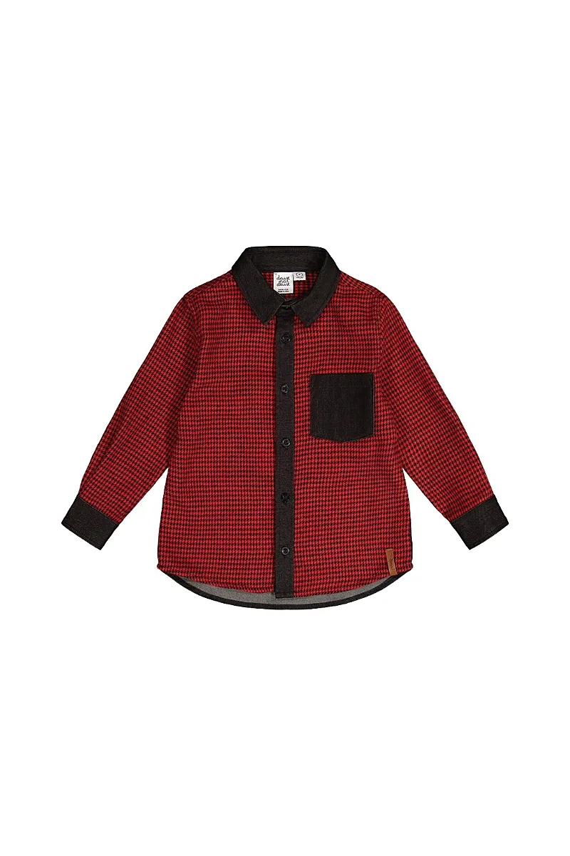 Button Down Houndstooth Chambray Detail Shirt by Deux Par Deux