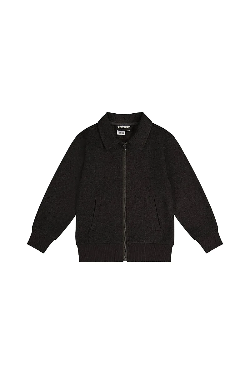 Front Zip Stretch Twill Ribbed Cuff Jacket by Deux Par Deux