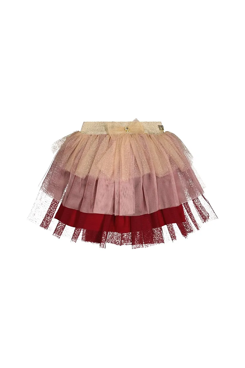 Multi Layer Glittering Mesh Bow Waist Tiered Skirt by Deux Par Deux