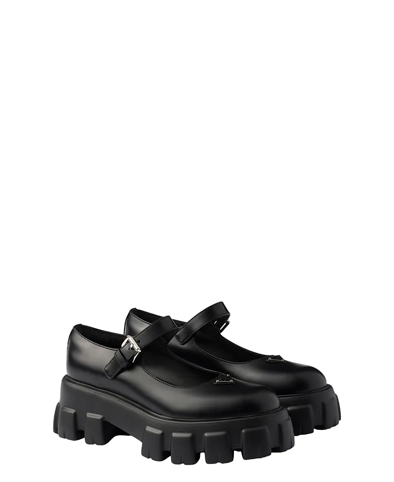Brushed Leather Monolith Mary Janes by Prada