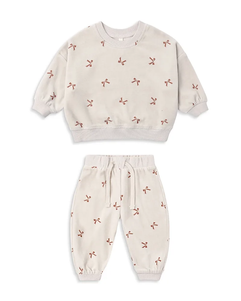 Velour Cotton Bows Top & Pants Set by Quincy Mae