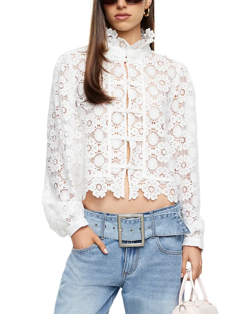 Overtime Lace Mock Neck Blouse by Lioness