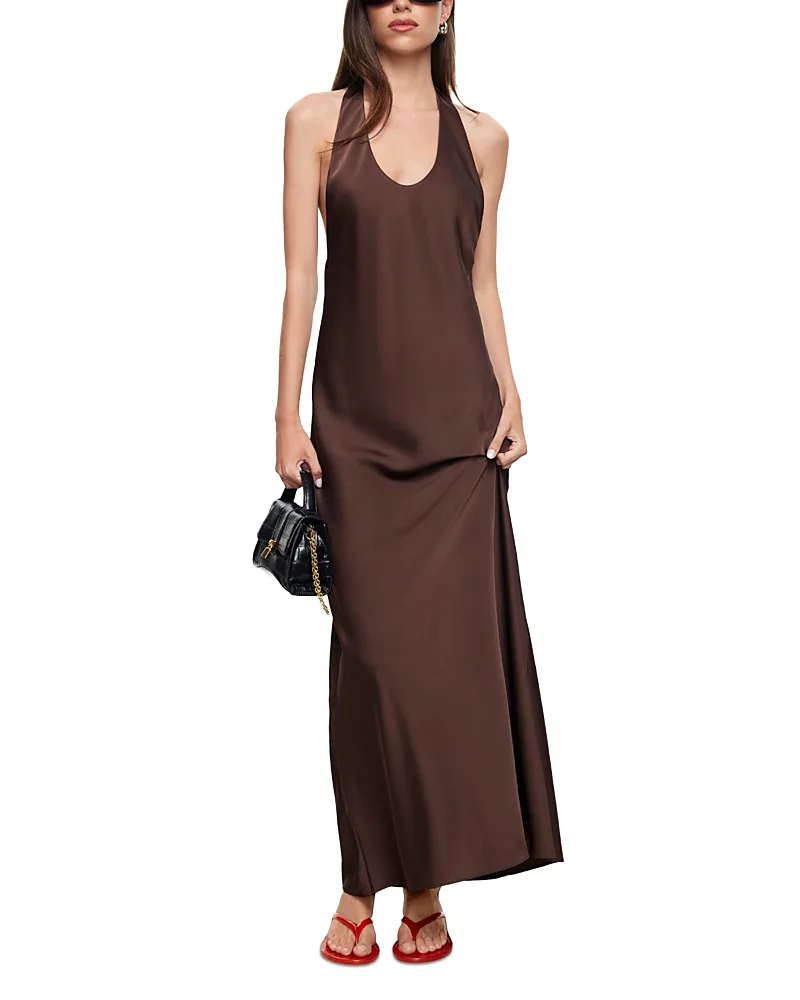 Bare Satin Halter Maxi Dress by Lioness