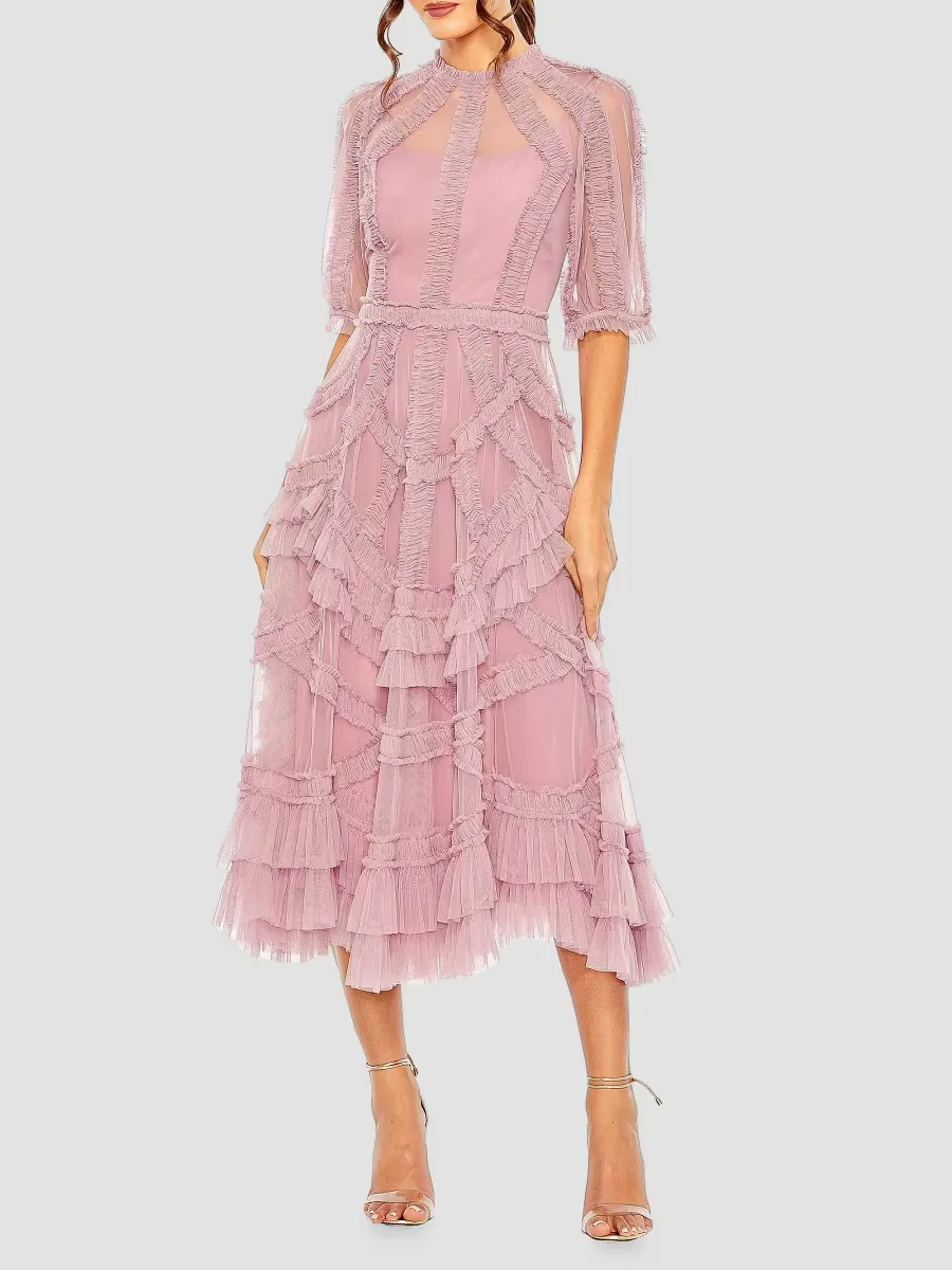 High-Neck Gathered Tulle Midi-Dress by M.A.C.