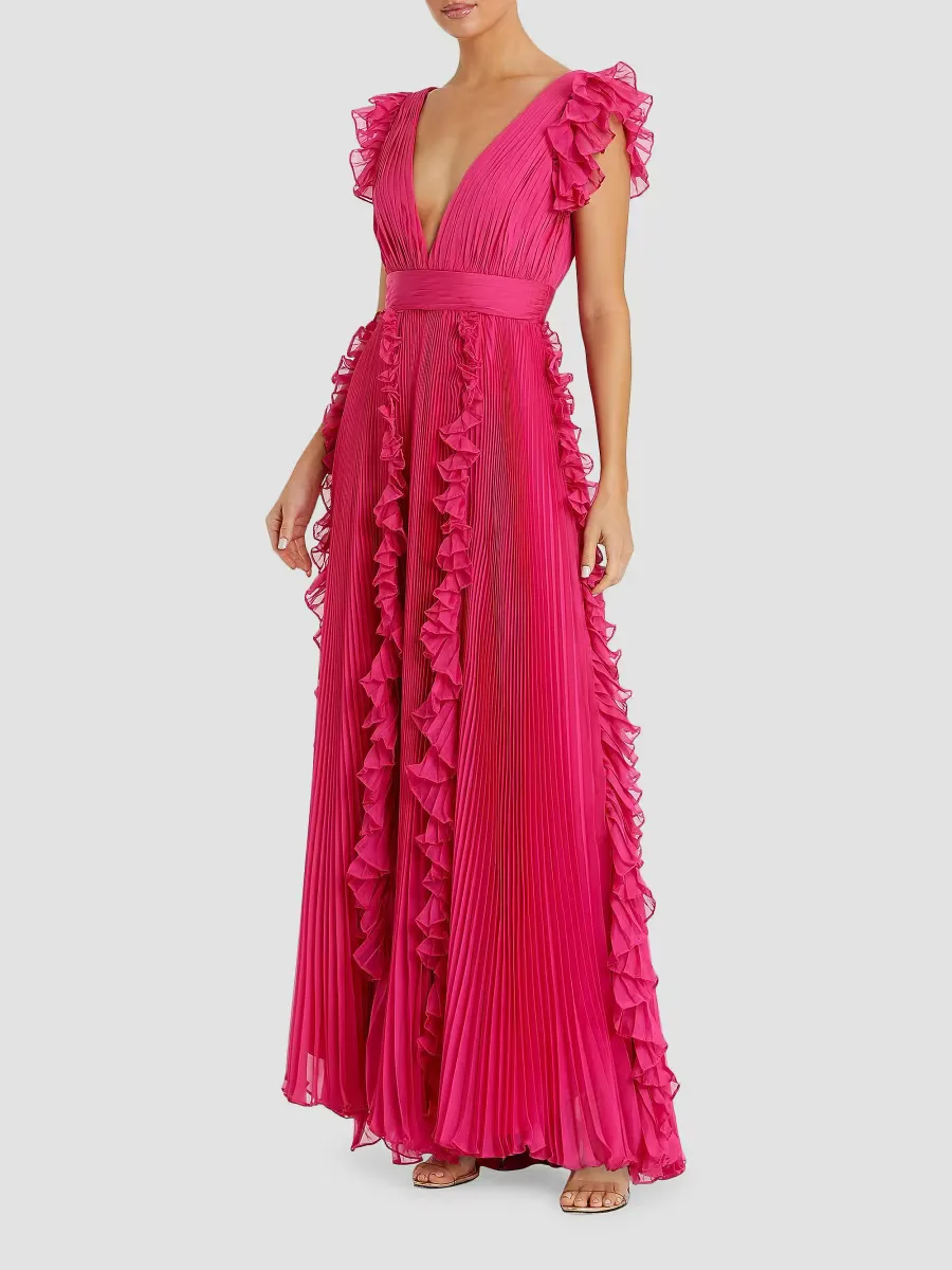 Ieena One Ruffled Chiffon A-Line Gown by M.A.C.
