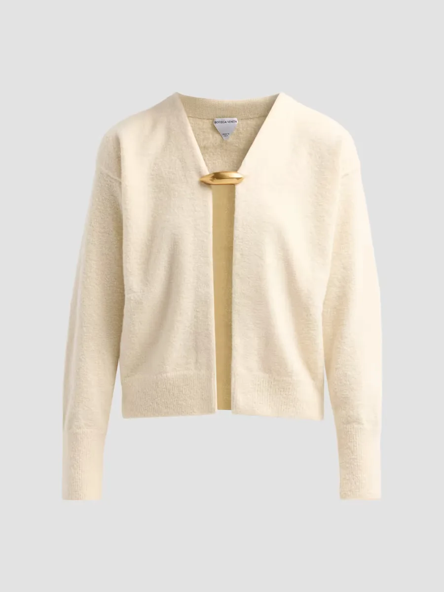 Pebble Brooch Cashmere-Silk Boucle Cardigan by Bottega Veneta
