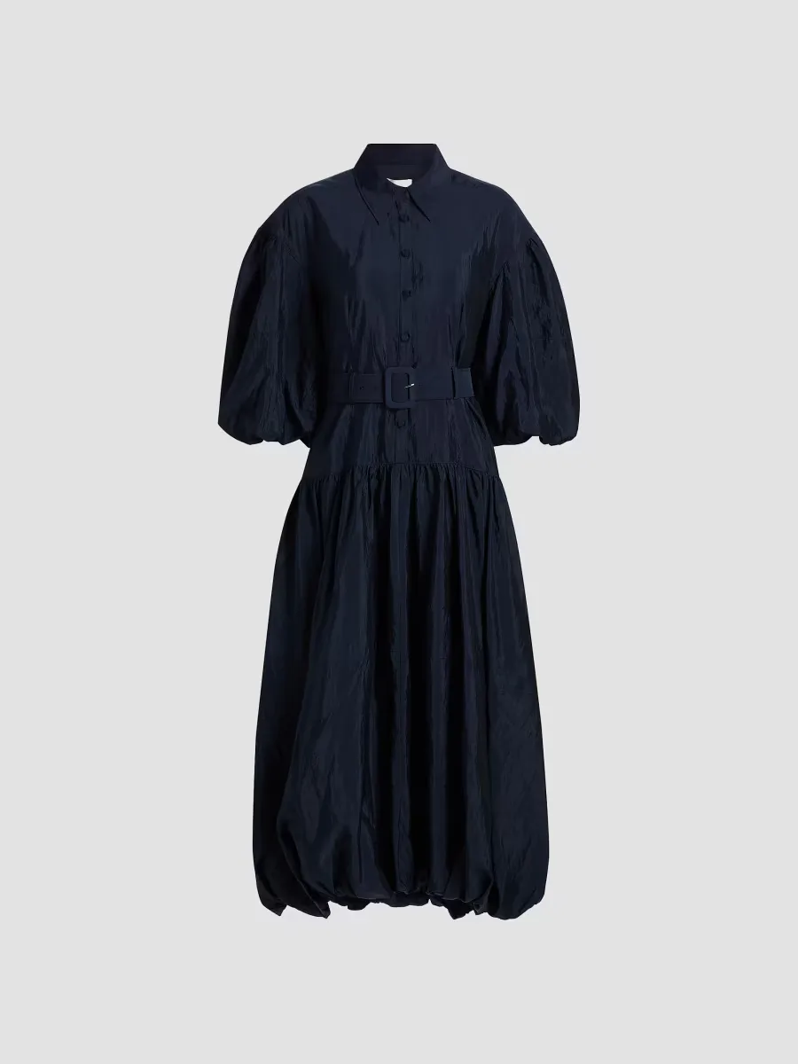 Daliah Bubble-Hem Belted Midi-Shirtdress by Cinq  Sept