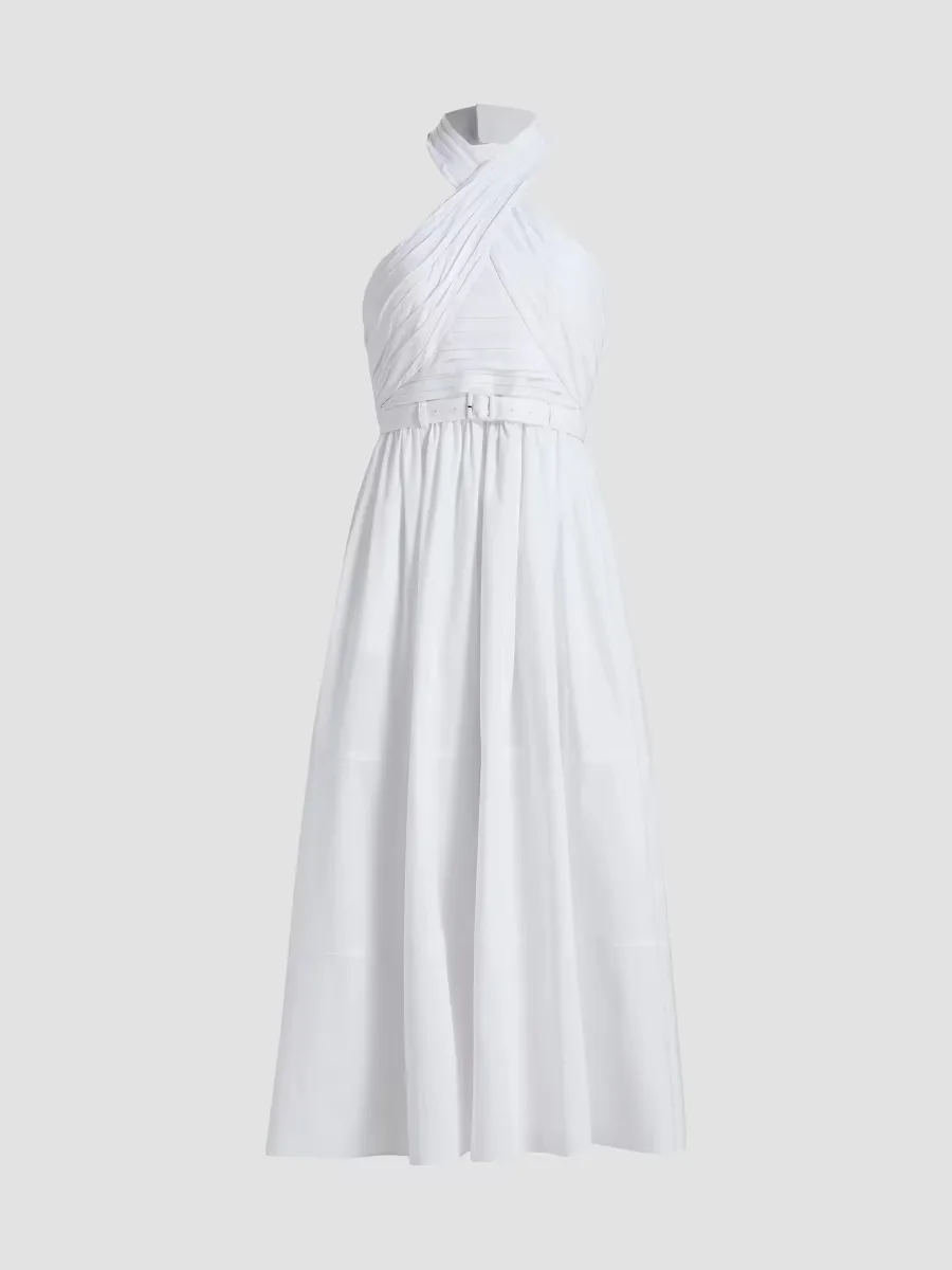 Marcie Cross-Front Halter Midi-Dress by Cinq  Sept