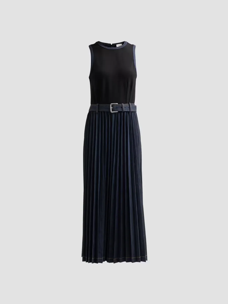 Crosby Mixed-Media Belted Maxi Dress by Cinq  Sept