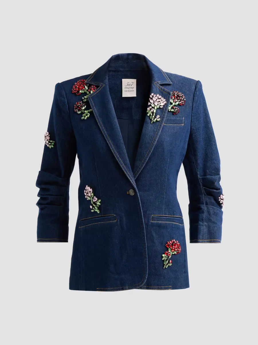 Khloe Rhinestone-Embellished Cotton-Blend Denim Blazer by Cinq  Sept
