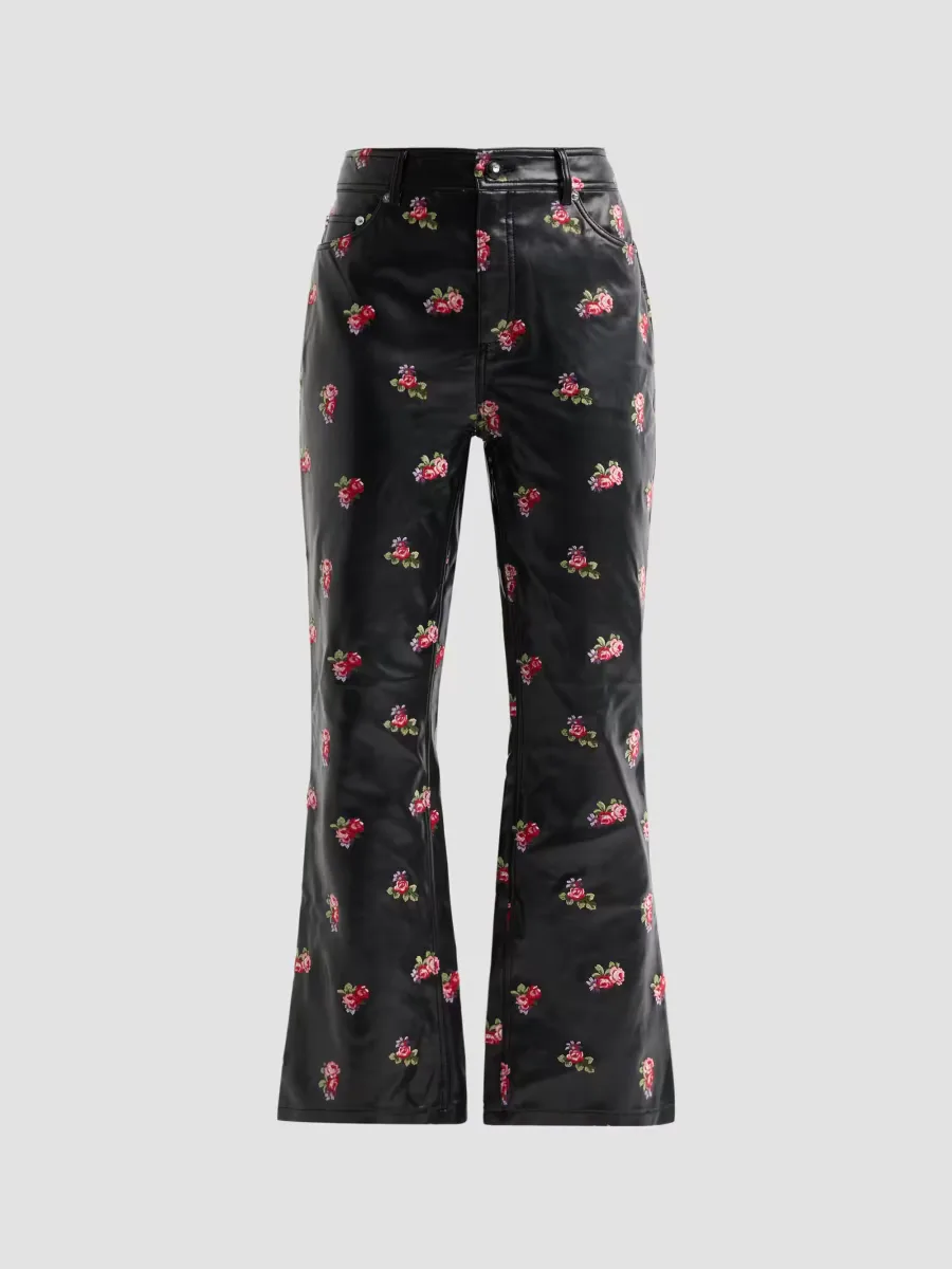Stevie Rose-Embroidered Faux-Leather Crop Pants by Cinq  Sept