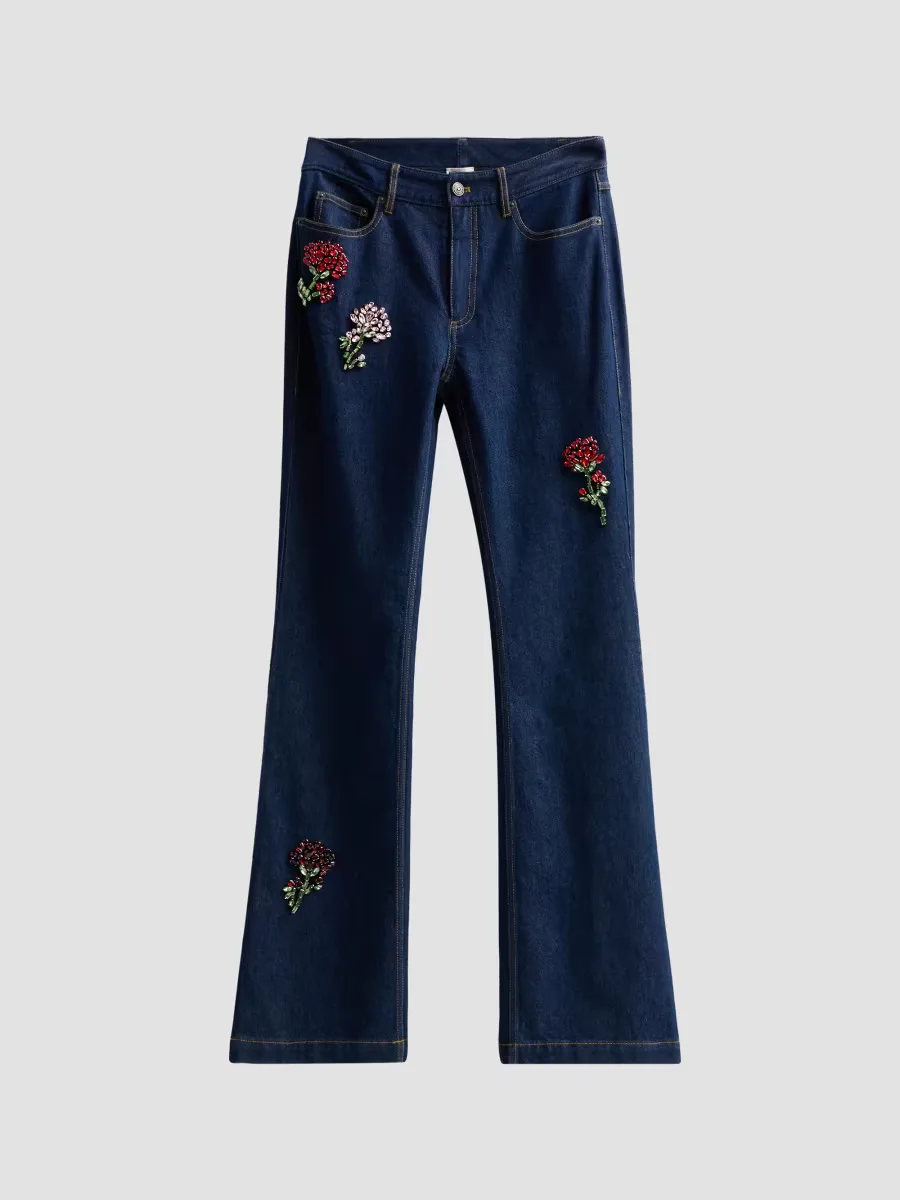 Stevie Rhinestone-Rose Flare-Leg Jeans by Cinq  Sept