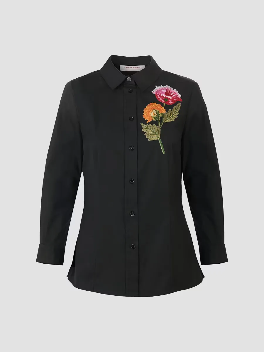 Icon Embroidered Cotton-Blend Shirt by Carolina Herrera