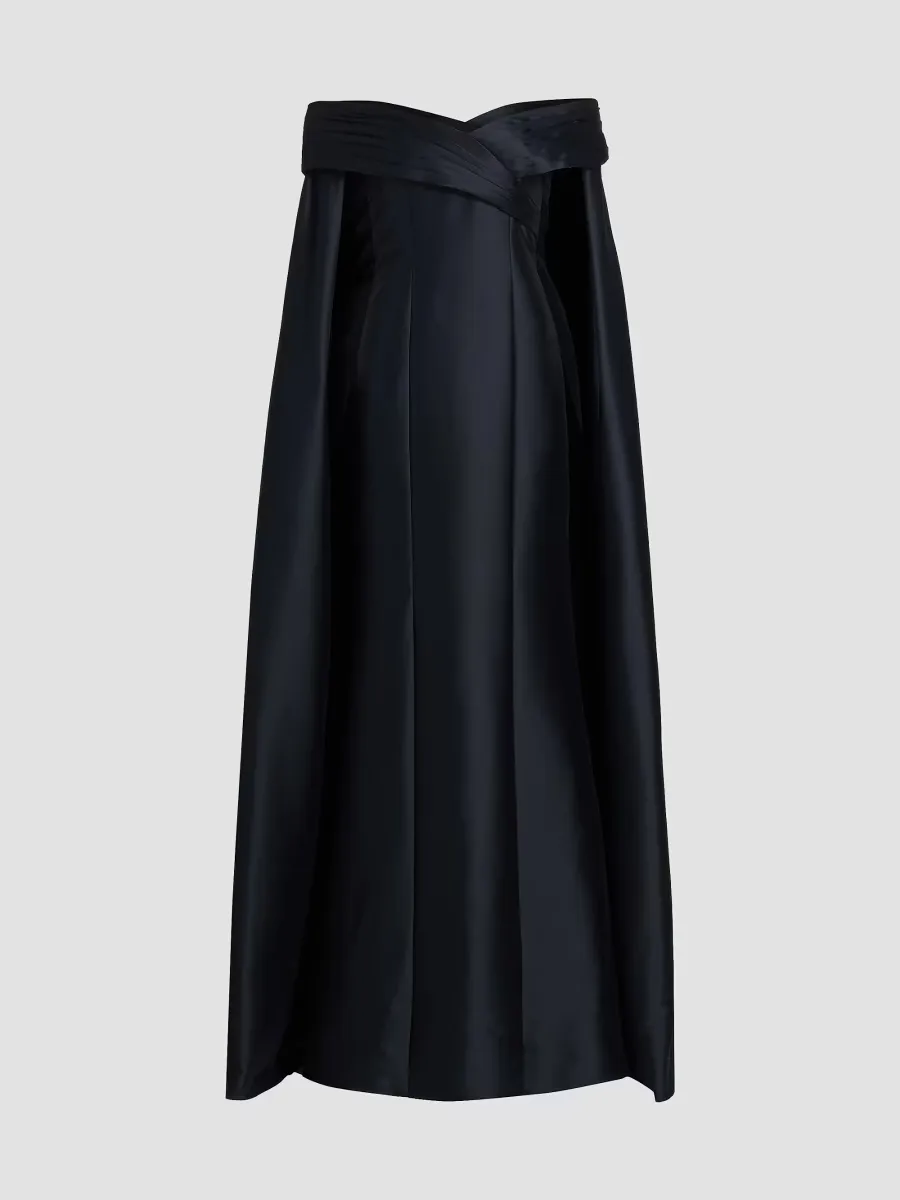 Mikado Off-The-Shoulder Cape Gown by Badgley Mischka