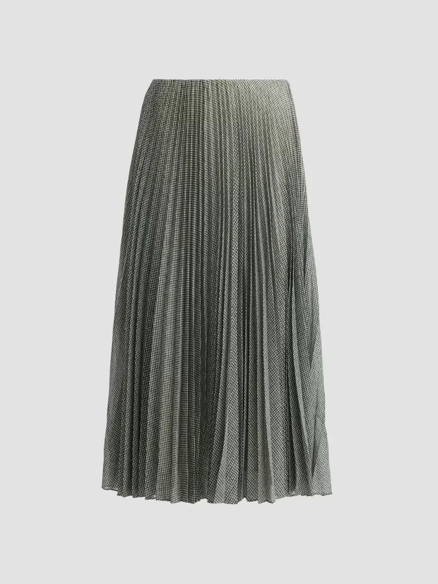 Pleated Houndstooth Sheer Chiffon Midi Skirt by Vince
