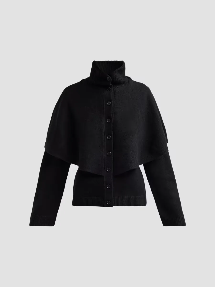 Turtleneck Wool-Blend Cape Cardigan by Vince