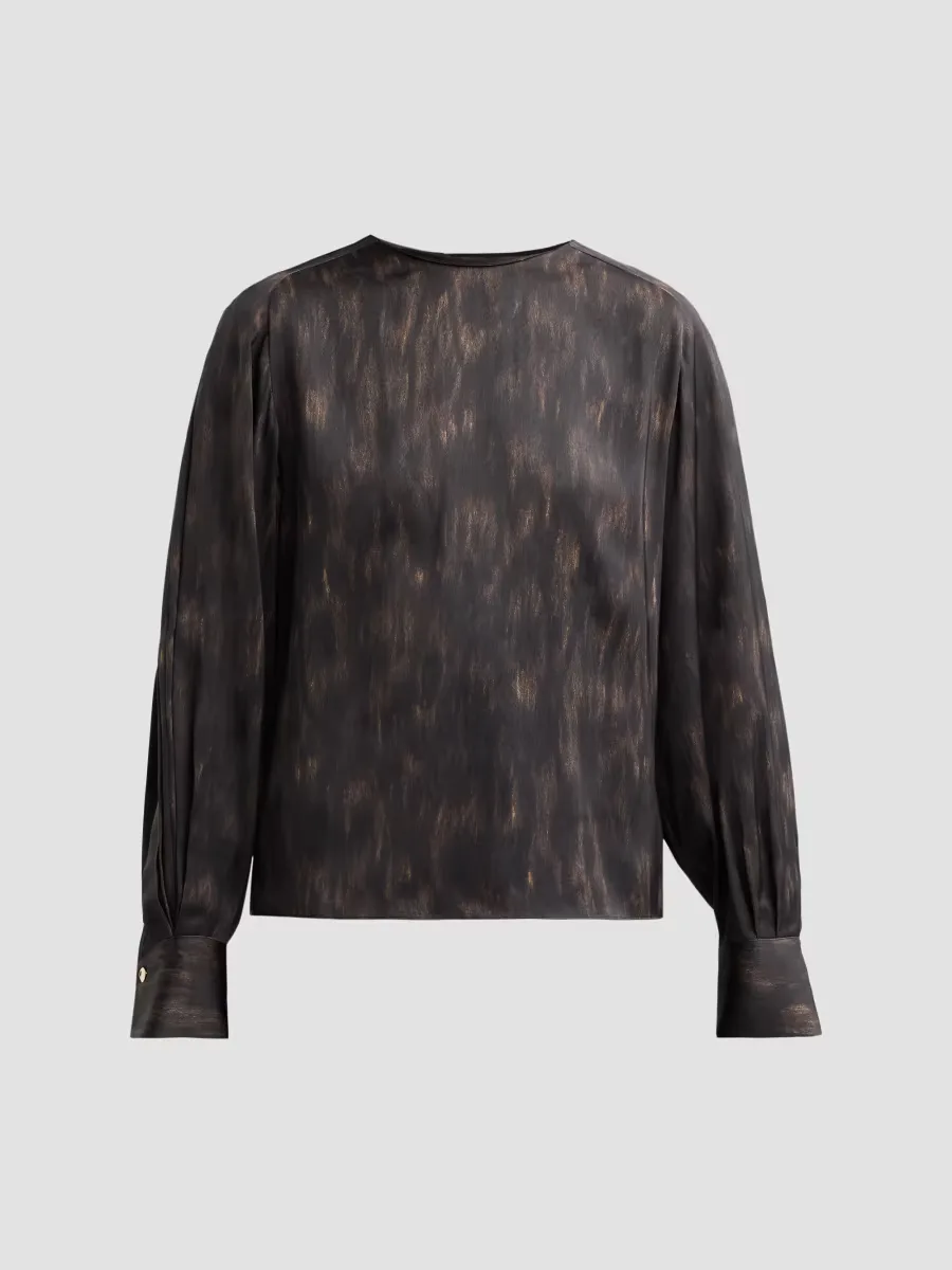 Spotted Tie-Detail Long-Sleeve Top by Vince