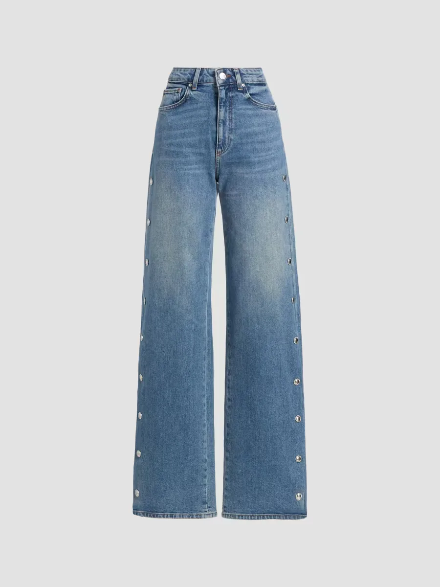 Sasha Side-Seam Snap Jeans by PAIGE