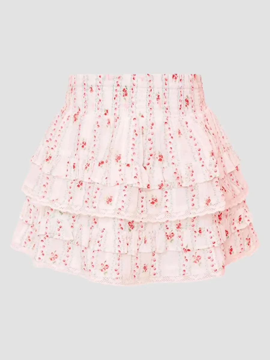 Billie Cherry Striped Mini Skirt by LoveShackFancy