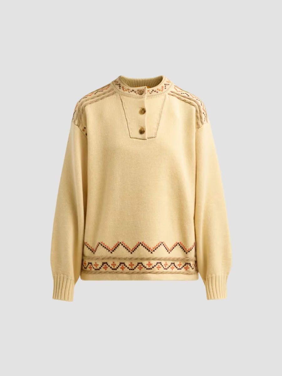 Fisherman Embroidered Cashmere-Wool Henley Sweater by Guest in Residence