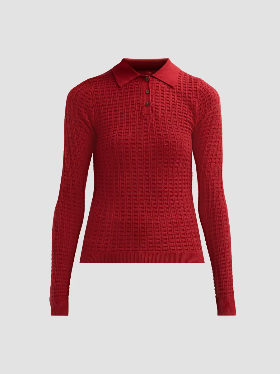 Cashmere Waffle-Knit Polo Sweater by Guest in Residence