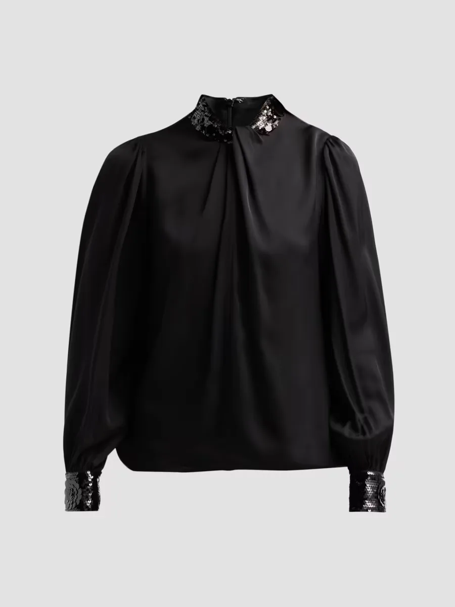 The Amira Embellished Stretch-Silk Blouse by Elie Tahari