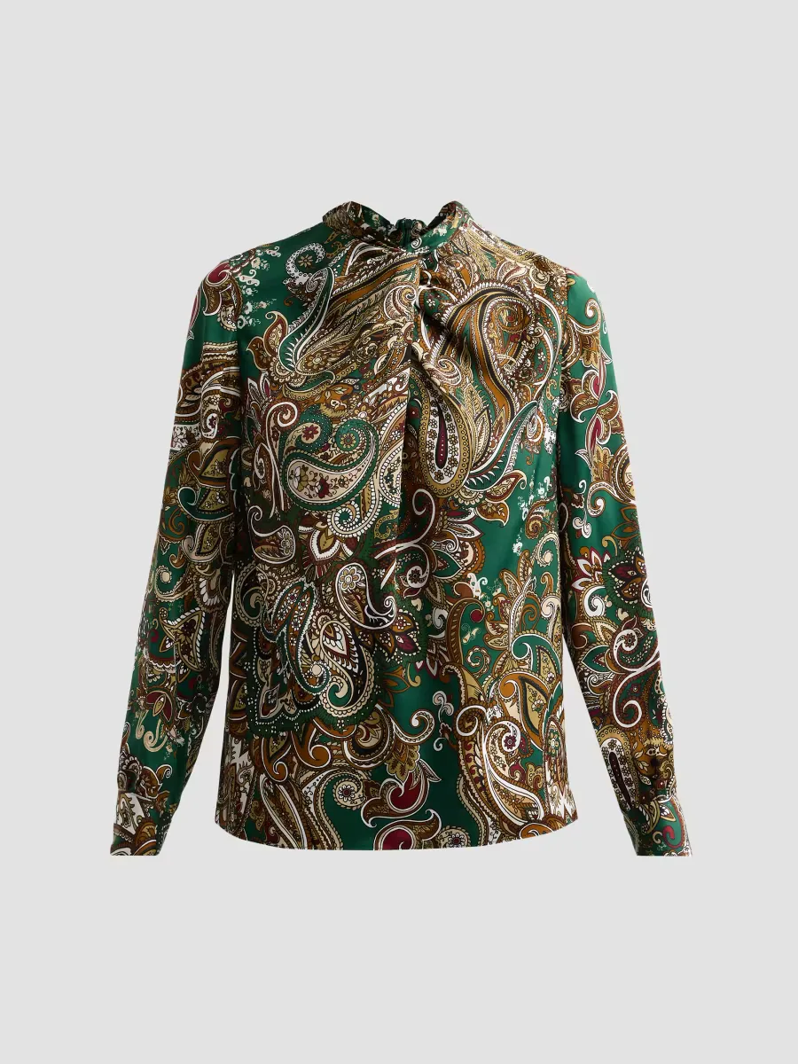 Nora Paisley Silk-Blend Twist-Neck Blouse by Elie Tahari