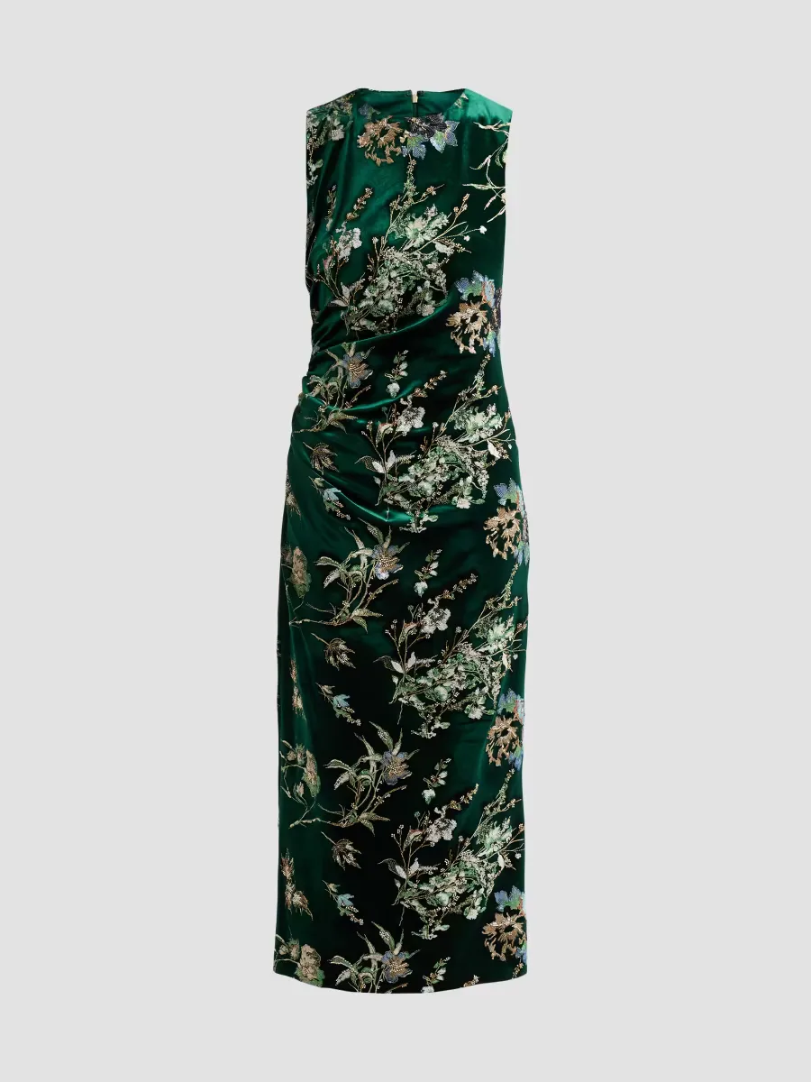 Fiora Embroidered Velvet Crewneck Midi Dress by Elie Tahari