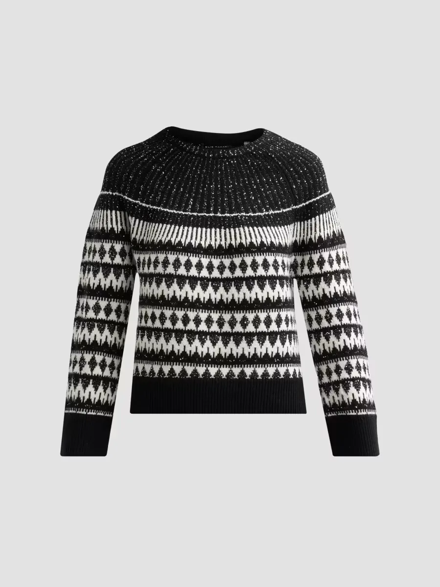 The Coco Fair Isle-Inspired Wool-Cashmere Crewneck Sweater by Elie Tahari