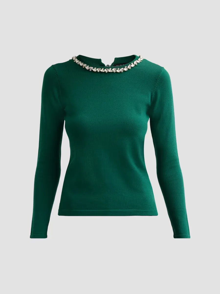 Aiden Embellished Crewneck Sweater by Elie Tahari