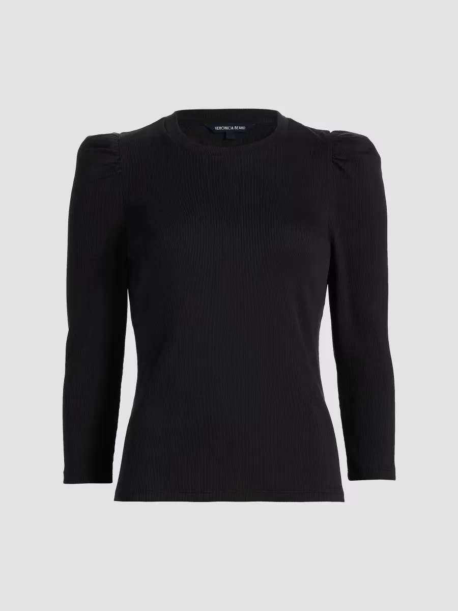 Britney Puff Shoulder Rib-Knit Top by Veronica Beard