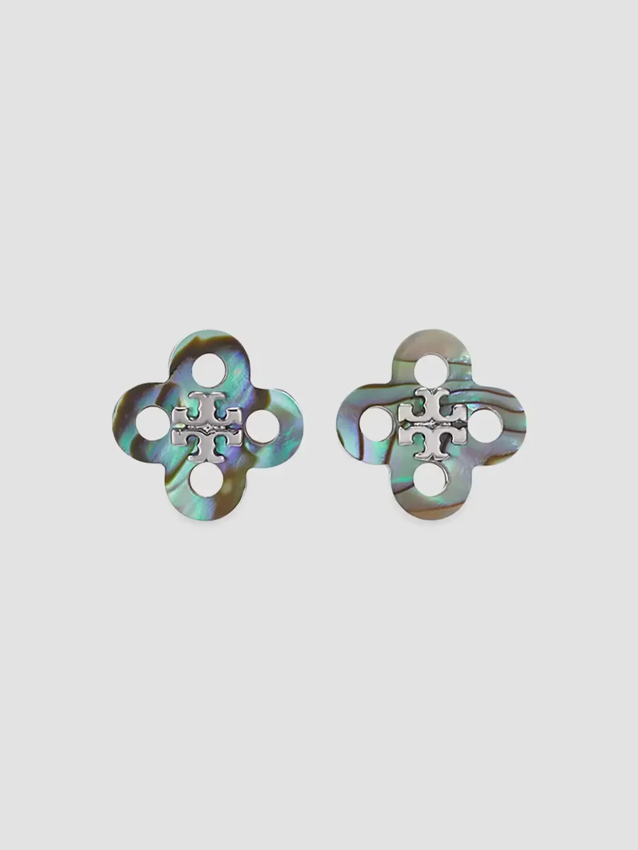 Forget Me Not Silvertone & Abalone Stud Earrings by Tory Burch