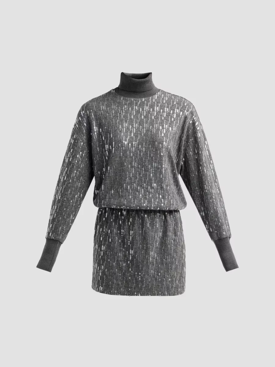 Soleil Sequin Knit Turtleneck Mini Dress by Ramy Brook