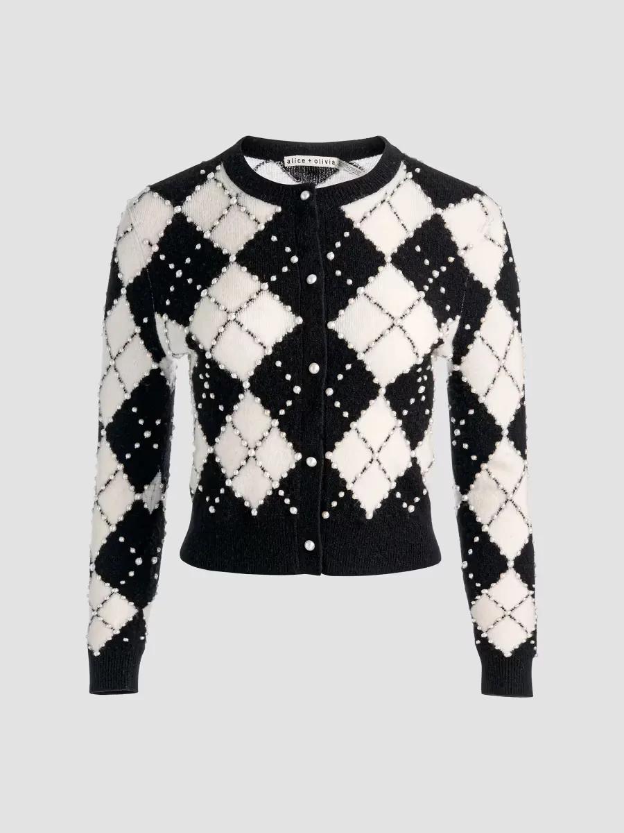 Carolee Embellished Argyle Cardigan by Alice + Olivia