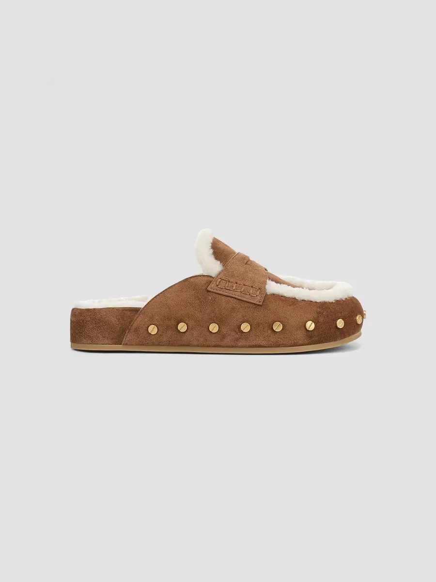 Fenix Studded Shearling Loafer Mules
