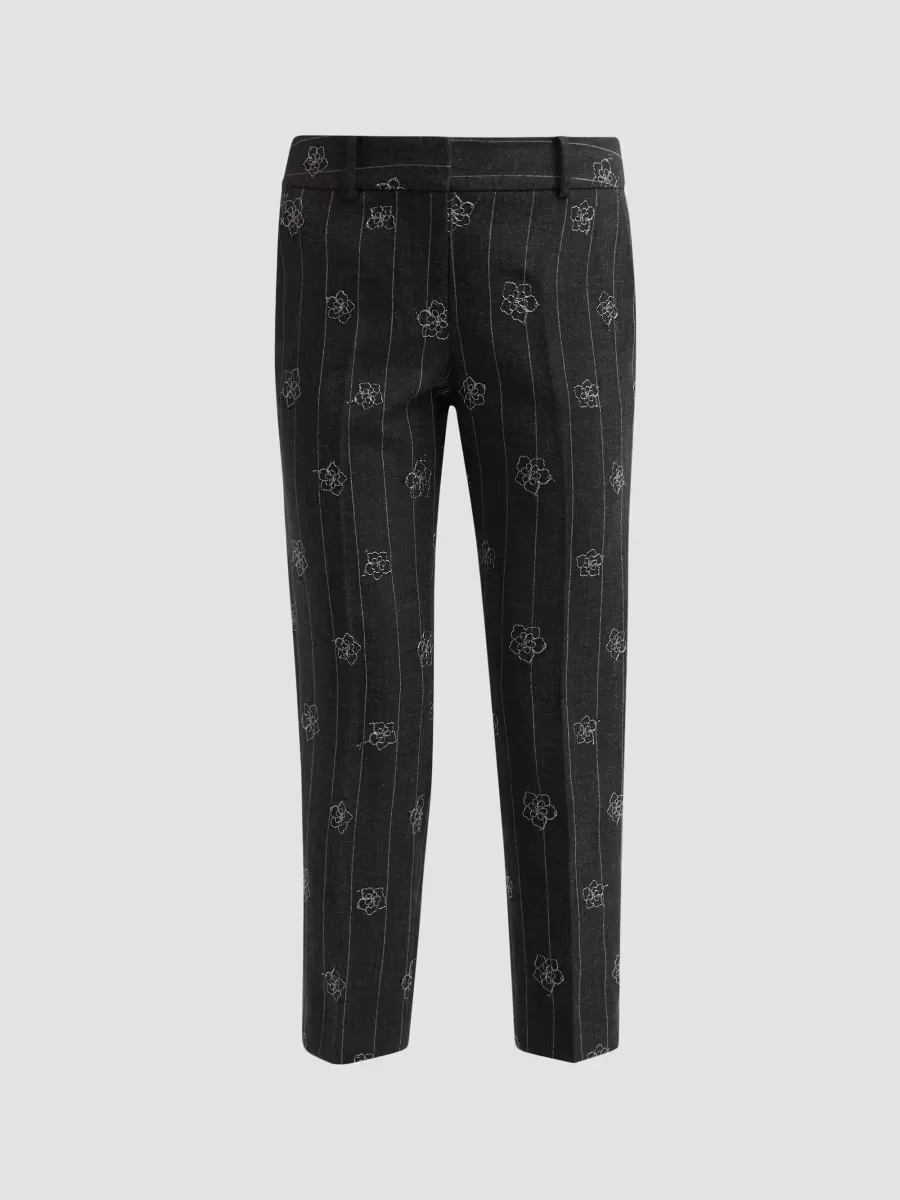 Nicola Embroidered Straight-Leg Pants by Milly