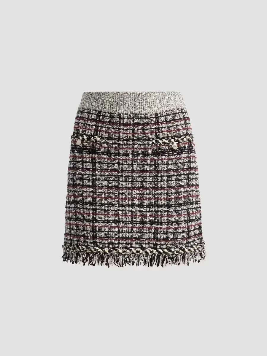 Dove Tweed Fringe Mini Skirt